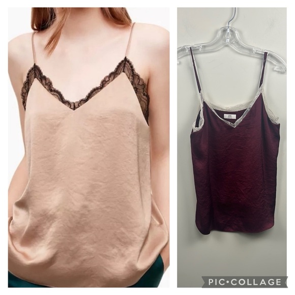 ARITZIA LITTLE MOON Women's Burgundy Camisole Top with lace trim medium - Picture 1 of 9